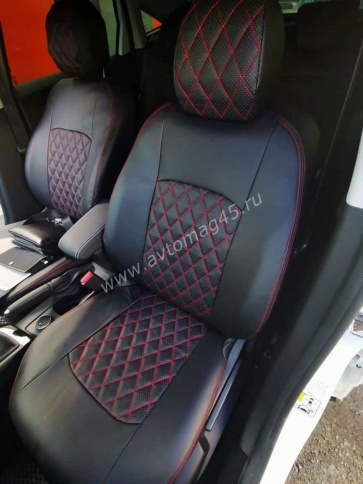 Авточехлы  Renault Arkana Рено Аркана 2018-2022г экокожа черная красная нить ромб    фото 1