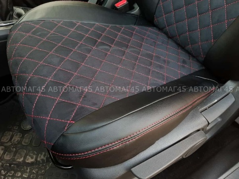 Авточехлы  Lada Vesta Лада Веста седан SW SW Cross экокожа алькантара черная с красной ниткой ромб   фото 4