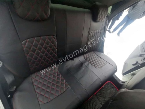 Авточехлы  Лада Granta Гранта до 08.2018г 1/1 сплошная экокожа черный ромб    фото 12