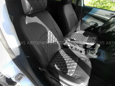 Авточехлы  Skoda Octavia A5 Шкода Октавиа А5 2008-2013г 2/3 экокожа черная бежевая нить ромб    фото 3