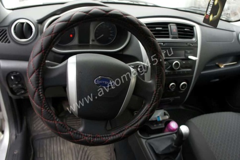 IGG  719 оплетка руля экокожа черный стеганый с красной отстрочкой    фото 7