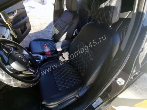 Авточехлы  Kia Cerato Киа Серато 2018-2022г 4 поколение экокожа черная серая нить ромб    фото 1