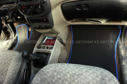 EVA ЭВА  коврики в салон Лада Kalina Granta Datsun On-do Mi-do черные синий кант рис ромб компл 5шт фото 2