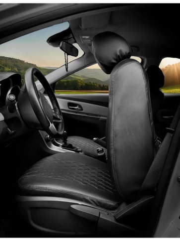 Авточехлы  Chevrolet Cruze Шевроле Круз экокожа черная черная нить ромб Барс     фото 2