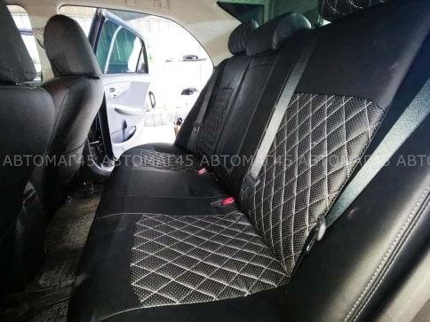 Авточехлы  Toyota Corolla Тойота Королла 2013-2019г кузов 160 180 экокожа черная серая нить ромб фото 4