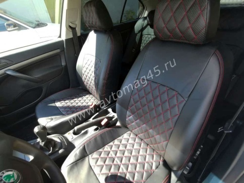Авточехлы  Skoda Octavia А7 Шкода Октавиа А7 2013-2020г экокожа черная ромб    фото 2