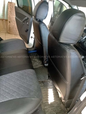 Авточехлы  Лада Granta Гранта  2/3 с 08.2018г экокожа с алькантарой черная с серой ниткой ромб Офис  фото 3