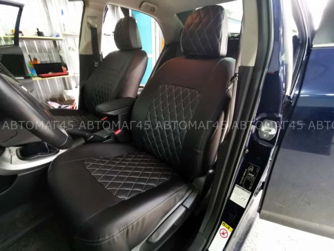 Авточехлы  Toyota Corolla Тойота Королла 2013-2019г кузов 160 180 экокожа черная серая нить ромб фото 3