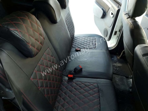 Авточехлы  Lada Largus Ларгус Largus Cross 7 местный экокожа черный с серой ниткой ромб 1пок до 20г фото 9