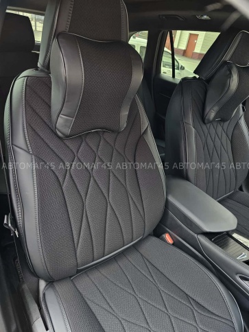 Чехлы  накидки на сиденье экокожа+жаккард черный трансформер с отдельным подголовником компл S.Fota фото 4