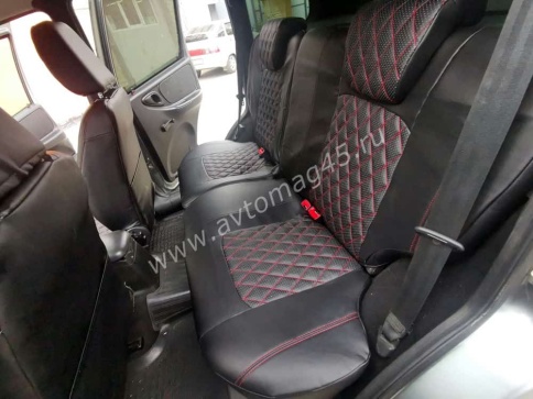 Авточехлы  Нива Шевроле Niva 2014-2020г Нива Travel с 2020г экокожа черная с красной ниткой ромб фото 3