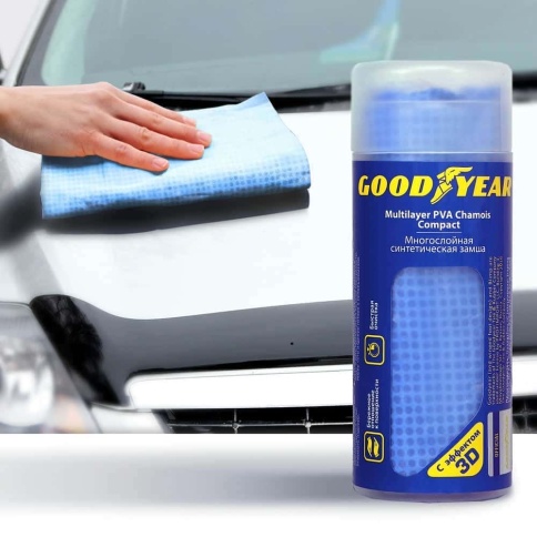 GOODYEAR  салфетка замша малая в тубе синяя с 3D эффектом 43х32см    фото 5