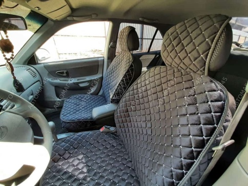 Гелакси  Накидки на сиденье универсальные велюр передние черные с боками с белой ниткой  1шт  фото 7