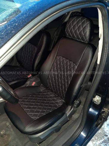 Авточехлы  Opel Astra H Опель Астра Н 2004-2011г экокожа черная красная нить ромб    фото 9