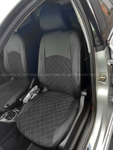 Авточехлы  Volkswagen Polo Поло седан 2/3 2010-2020г экокожа алькантара черная нить черная Ромб    фото 4