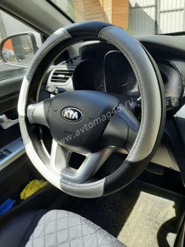 Autoprofi LUXURY  оплетка руля кожа черно-серебристая размер М AP-1010    фото 5