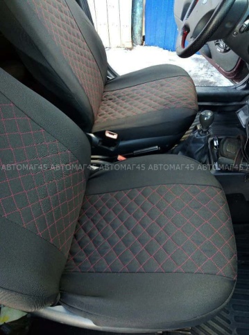 Авточехлы  Лада Kalina Калина Калина2 жаккард черный с красной ниткой ромб Барс  фото 2