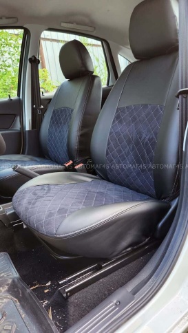 Авточехлы  Лада Granta Гранта до 08.2018г 1/1 2/3 экокожа алькантара черная с серой ниткой ромб    фото 13
