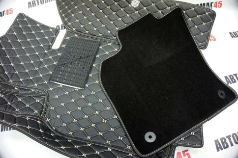 Ковры  5D экокожа Toyota Camry V70 c 2018г черный с бежевой ниткой+ворс комплект АКЦИЯ!  фото 6