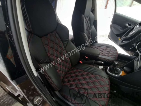 Экстрим  чехлы универсальные экокожа черный черный и красная нить ромб комплект    фото 4