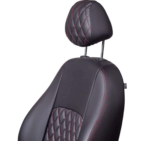 Авточехлы  Toyota Camry Тойота Камри 2001-2006г кузов V30 экокожа черная красная нить ромб    фото 3