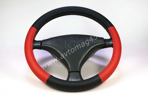 IGG  303 оплетка руля экокожа черный красный    фото 1