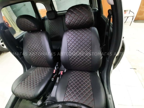 Авточехлы  Лада Kalina Калина Калина2 экокожа черная с красной ниткой ромб Барс    фото 7