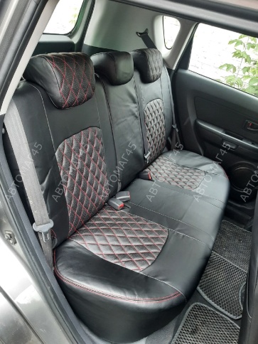 Авточехлы  Kia Soul Киа Соул 2018-2022г 3 поколение экокожа черная красная нить ромб    фото 5