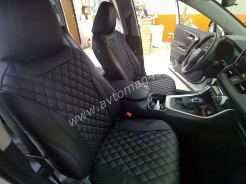 Авточехлы  Toyota RAV4 Тойота Рав4 2018-2025г XA50 экокожа черный модель Байрон    фото 4