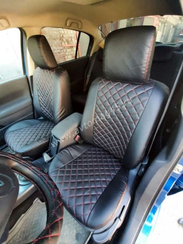 Авточехлы  Renault Megane 2 Рено Меган 2 2002-2009г 2/3 экокожа черная красная нить ромб    фото 1