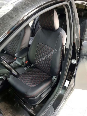 Авточехлы  Kia Cerato Киа Серато 2008-2013г экокожа черная серая нить ромб  фото 4