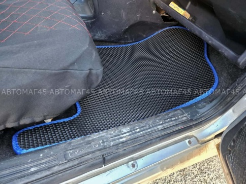 EVA ЭВА  коврики в салон ВАЗ 2109 2114 2115 черные синий кант рисунок ромб  комплект 5шт    фото 4