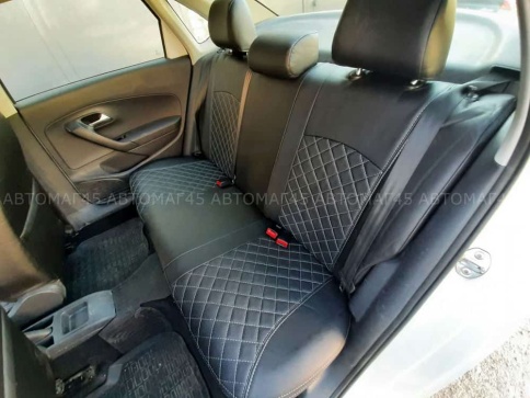 Авточехлы  Volkswagen Polo Фольцваген Поло седан 2/3 2010-2020г экокожа черная нить серая Ромб    фото 11