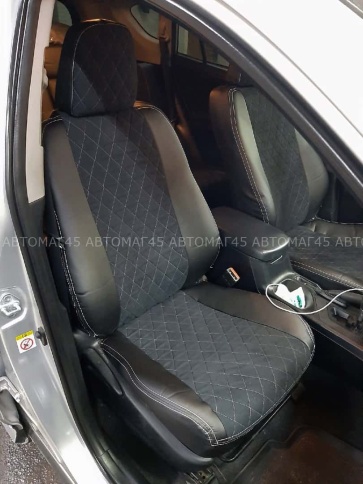Авточехлы  Toyota RAV4 Тойота Рав4 2012-2019г XA40 экокожа алькан черная серая нить ромб Maximal Vip фото 1