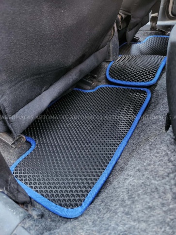 EVA ЭВА  коврики в салон ВАЗ 2109 2114 2115 черные синий кант рисунок ромб  комплект 5шт    фото 3