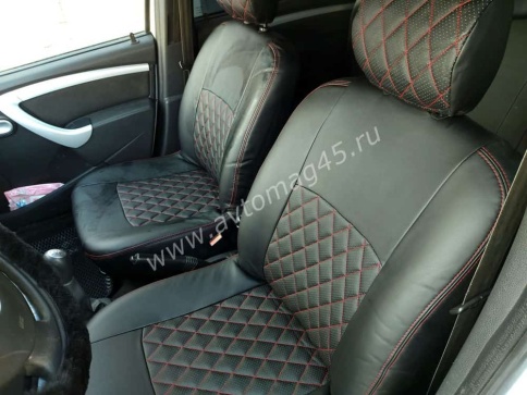 Авточехлы  Lada Largus Ларгус Largus Cross 7 местный экокожа черный с серой ниткой ромб 1пок до 20г фото 7