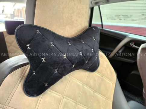 Maximal Подушка косточка под шею велюр черная с бежевой ниткой 26х19см 1шт    фото 3