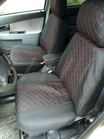 Авточехлы  ВАЗ 2110 Приора седан до 2014г жаккард черный с красной ниткой ромб Барс    фото 7
