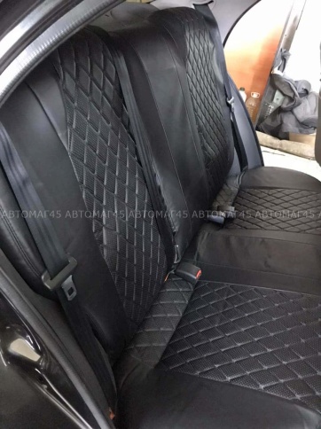 Авточехлы  Chevrolet Lanos Шевроле Ланос ZAZ Chance ЗАЗ Шанс экокожа черная серая нить ромб   фото 4