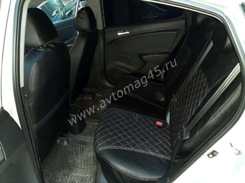 Авточехлы  Kia Rio Киа Рио 2011-2017г Hyundai Solaris 2011-2017г экокожа черная серая нить ромб    фото 8