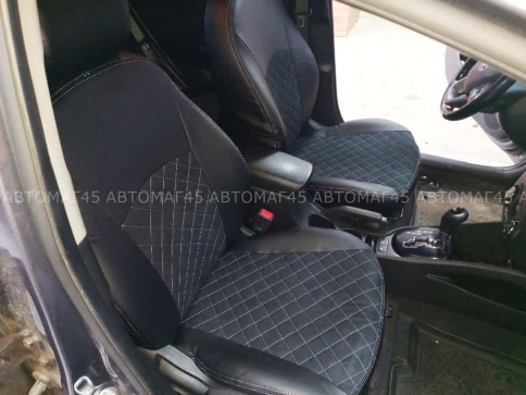 Авточехлы  Kia Rio Киа Рио 2011-2017г Hyundai Solaris 2011-2017г экокожа алькан черная сер.нить ромб фото 13