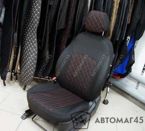 Авточехлы  Kia Rio с 2017г Rio X-Line с 2017г Hyundai Solaris с 2017г жаккард красная нить ромб Барс фото 1