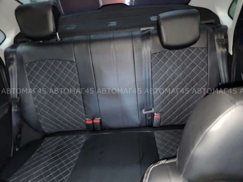 Авточехлы  Лада Granta Гранта до 08.2018г 1/1 2/3 экокожа алькантара черная с серой ниткой ромб    фото 6