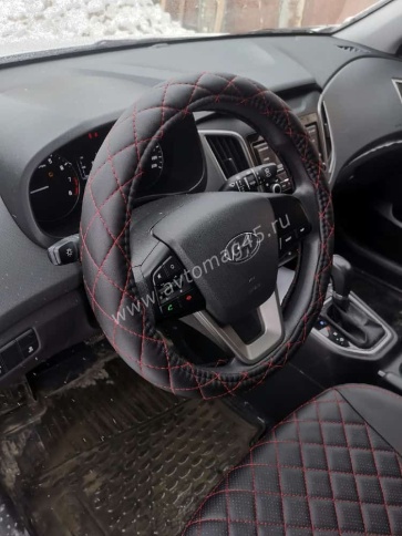 IGG  719 оплетка руля экокожа черный стеганый с красной отстрочкой    фото 5