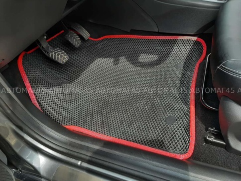 EVA ЭВА 3D коврики в салон LADA Vesta Веста черные красный кант рисунок ромб комплект 5шт    фото 2