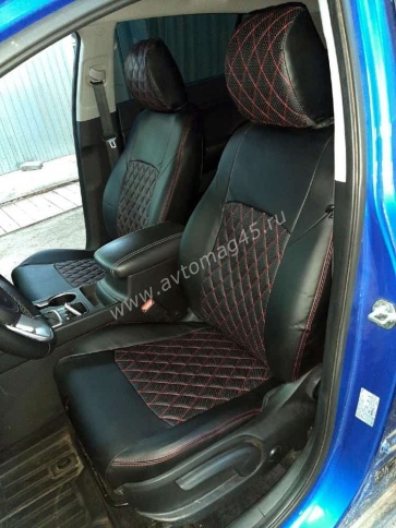 Авточехлы  Kia Sportage Киа Спортаж 2016-10.2022г 4 пок экокожа черная красная нить ромб    фото 5