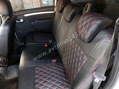 Авточехлы  Lada Largus Ларгус Largus Cross 7 местный экокожа черный с серой ниткой ромб 1пок до 20г фото 6