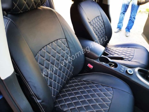 Авточехлы  Nissan Qashqai + 2 Ниссан Кашкай +2 2008-2014г 5 мест экокожа черный ромб    фото 8