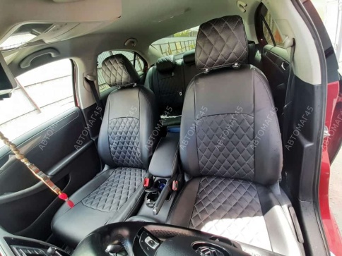 Авточехлы  Volkswagen Jetta Джетта 2010-2019г 6 поколение экокожа черная красная нить ромб    фото 8