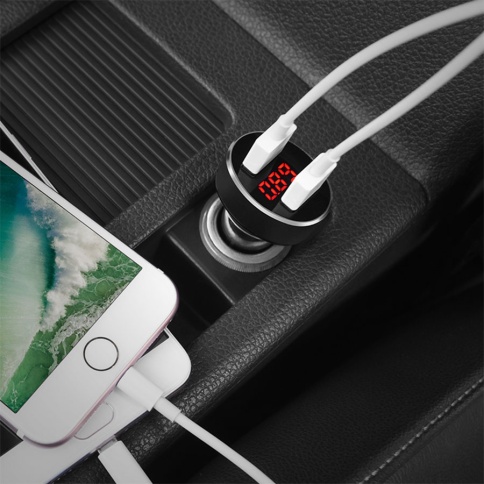 Hoco Z26 зарядное устройство в прикуриватель вольтметр + 2 USB 2.1 A фото 3